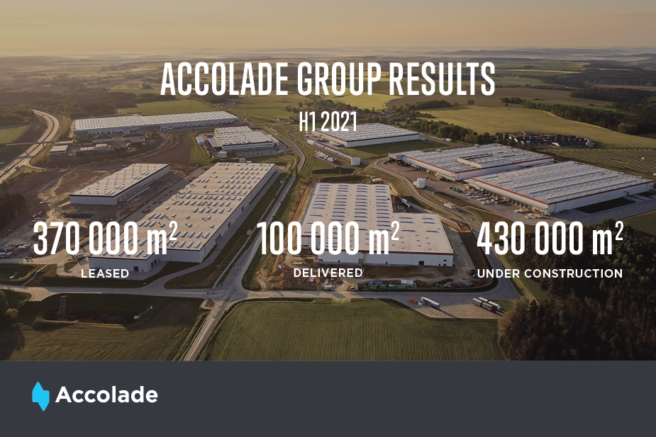 Accolade further increases its share of the European industrial real estate market. In the first half of 2021, an additional 370,000 sq m was leased, increasing future rental income by 22% to €90 million. Accolade further increases its share of the European industrial real estate market. In the first half of 2021, an additional 370,000 sq m was leased, increasing future rental income by 22% to €90 million.